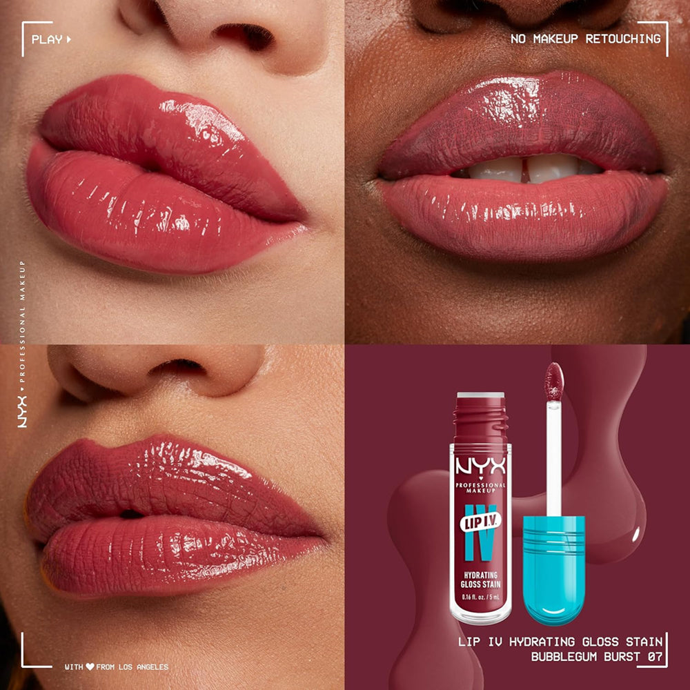 Lip gloss hidratant NYX Professional Makeup Lip IV Hydrating Gloss Stain Bubblegum Burst