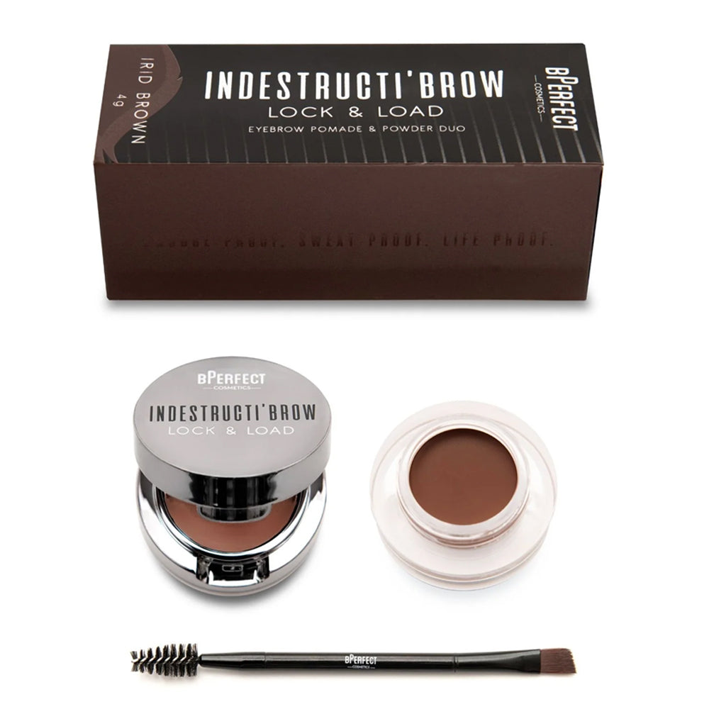 Kit sprancene BPerfect Indestructi`Brow Lock & Load Eyebrow Pomade & Powder Duo Irid Brown