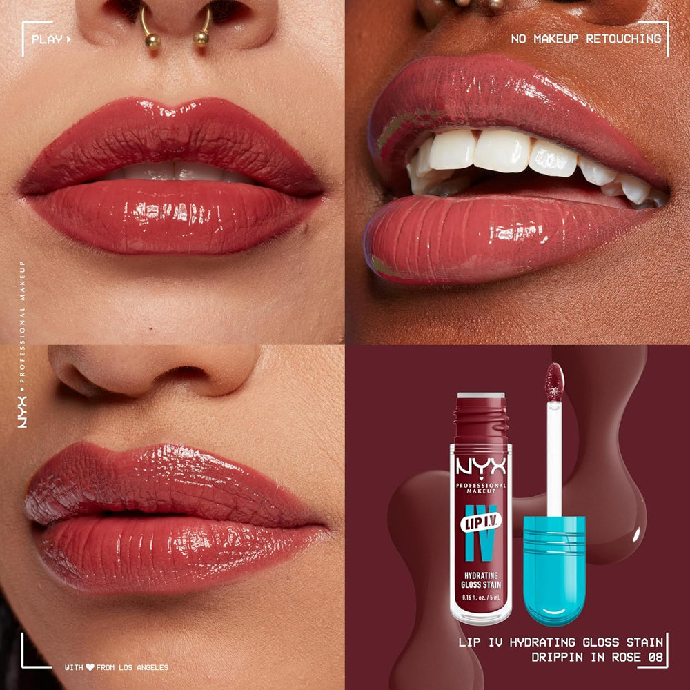 Lip gloss hidratant NYX Professional Makeup Lip IV Hydrating Gloss Stain Drippin`In Rose