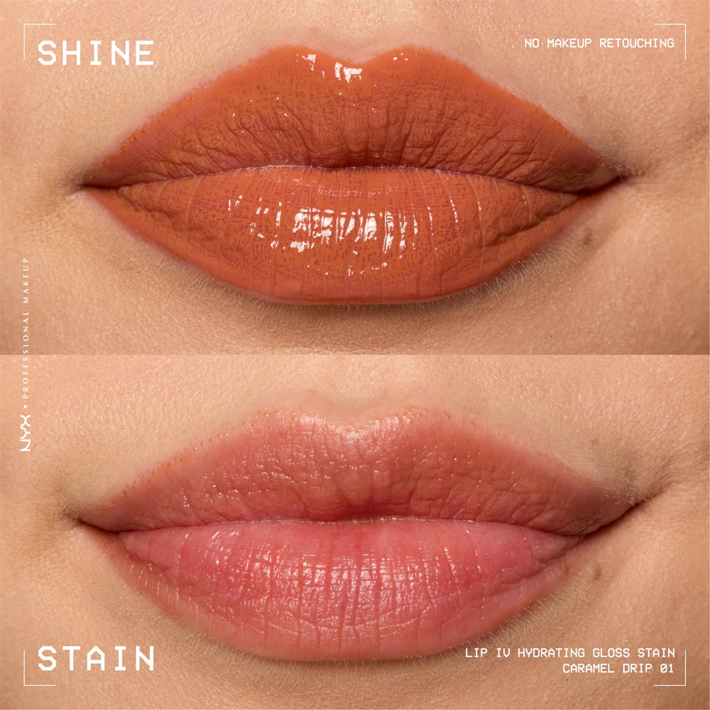 Lip gloss hidratant NYX Professional Makeup Lip IV Hydrating Gloss Stain Caramel Drip