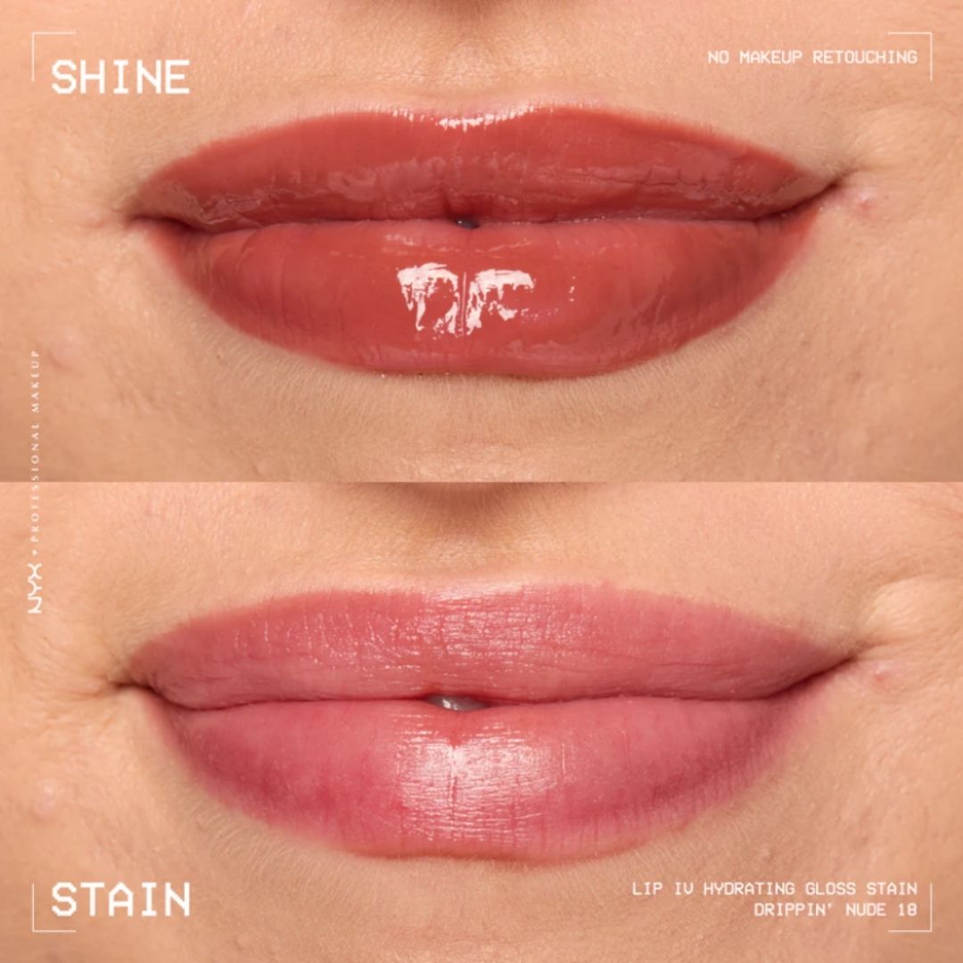 Lip gloss hidratant NYX Professional Makeup Lip IV Hydrating Gloss Stain Drippin` Nude