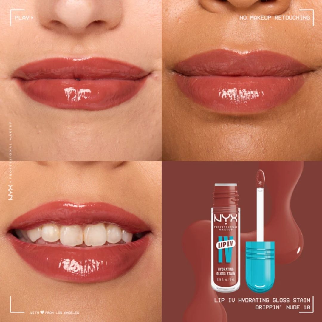 Lip gloss hidratant NYX Professional Makeup Lip IV Hydrating Gloss Stain Drippin` Nude